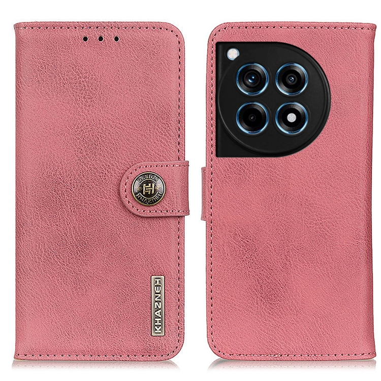 

For OnePlus 12R/Ace 3 KHAZNEH Cowhide Texture Flip Leather Phone Case(Pink)