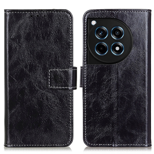 

For OnePlus 12R/Ace 3 Retro Crazy Horse Texture Leather Phone Case(Black)