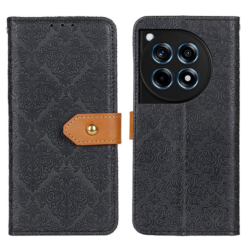 

For OnePlus 12R/Ace 3 European Floral Embossed Flip Leather Phone Case(Black)