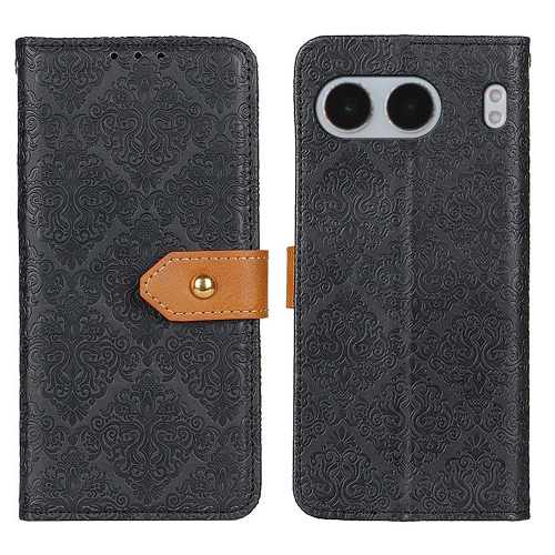 

For OnePlus Nord 4 European Floral Embossed Flip Leather Phone Case(Black)