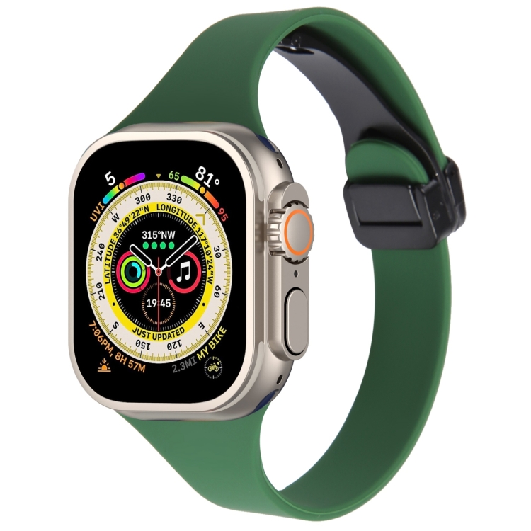 

For Apple Watch Ultra 49mm Magnetic Buckle Slim Silicone Watch Band(Alfalfa Grass)