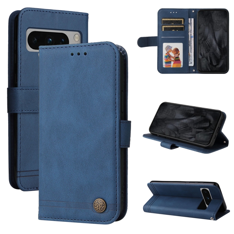 

For Google Pixel 8 Pro Skin Feel Life Tree Metal Button Leather Phone Case(Blue)