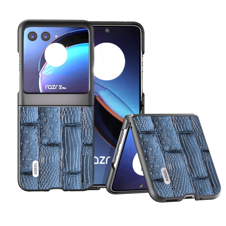 

For Motorola Razr 40 Ultra ABEEL Genuine Leather Mahjong Pattern Black Edge Phone Case(Blue)