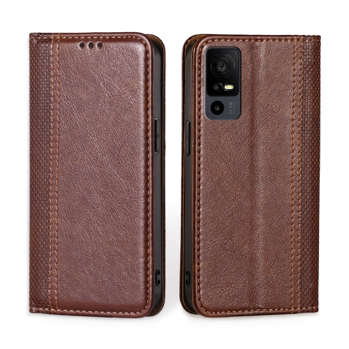 

For TCL 40 XE 5G / 40X 5G T601D Grid Texture Magnetic Flip Leather Phone Case(Brown)