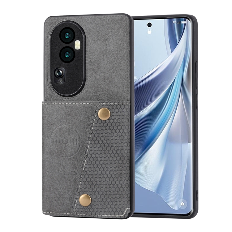 

For OPPO Reno10 Pro Double Buckle Card Slots Magnetic Phone Case(Grey)