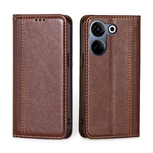 

For Tecno Camon 20 Pro 4G Grid Texture Magnetic Flip Leather Phone Case(Brown)