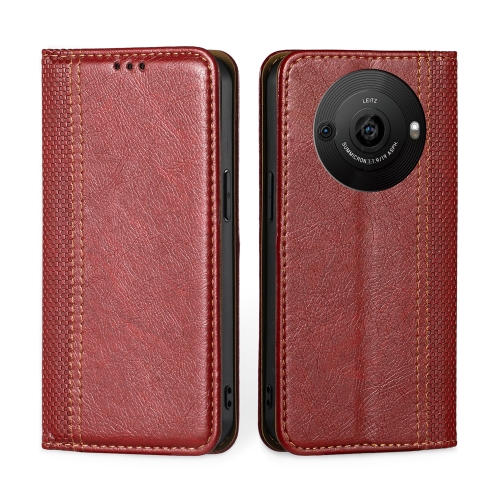 

For Sharp Aquos R8 Pro SH-51 Grid Texture Magnetic Flip Leather Phone Case(Red)