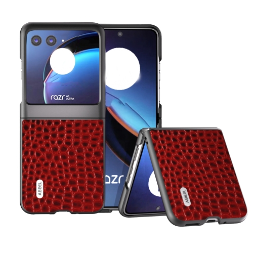 

For Motorola Razr 40 Ultra ABEEL Genuine Leather Crocodile Pattern Black Edge Phone Case(Red)