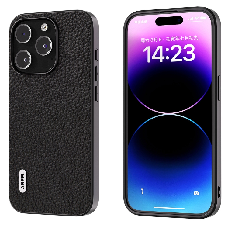 

For iPhone 15 ABEEL Genuine Leather Litchi Texture Phone Case(Black)