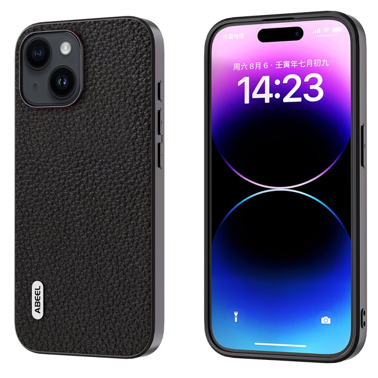 

For iPhone 15 Plus ABEEL Genuine Leather Litchi Texture Phone Case(Black)