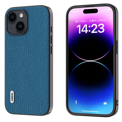 

For iPhone 15 Plus ABEEL Genuine Leather Litchi Texture Phone Case(Blue)