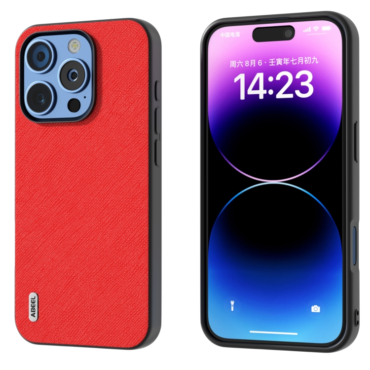 

For iPhone 16 Pro ABEEL Cross Texture Genuine Leather Phone Case(Red)