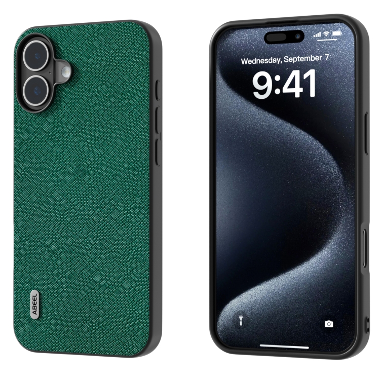 

For iPhone 16 Plus ABEEL Cross Texture Genuine Leather Phone Case(Green)