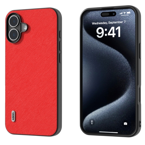

For iPhone 16 Plus ABEEL Cross Texture Genuine Leather Phone Case(Red)