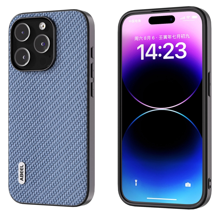 

For iPhone 15 Pro Max ABEEL Carbon Fiber Texture Protective Phone Case(Light Blue)