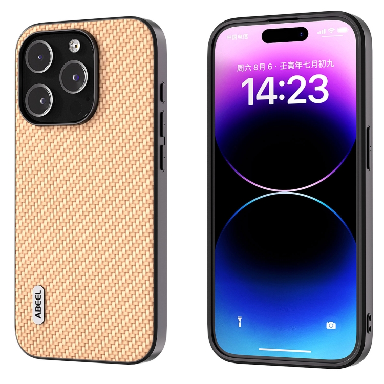

For iPhone 15 Pro ABEEL Carbon Fiber Texture Protective Phone Case(Yellow)