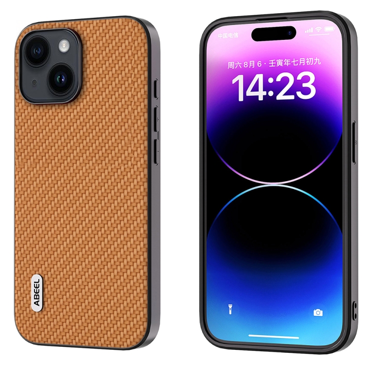 

For iPhone 14 ABEEL Carbon Fiber Texture Protective Phone Case(Light Brown)