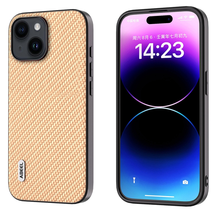 

For iPhone 14 ABEEL Carbon Fiber Texture Protective Phone Case(Yellow)