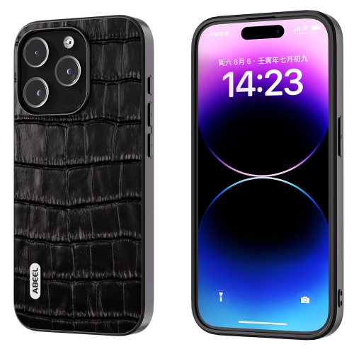 For iPhone 14 Pro ABEEL Crocodile Texture Genuine Leather Phone Case(Black) for iphone 14 pro abeel crocodile texture genuine leather phone case black