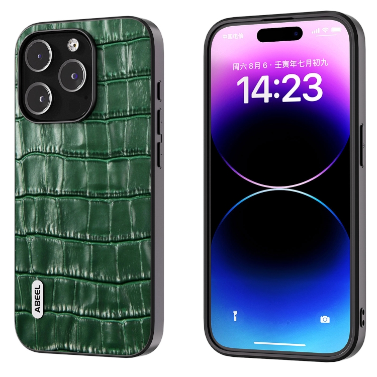 

For iPhone 15 Pro ABEEL Crocodile Texture Genuine Leather Phone Case(Green)