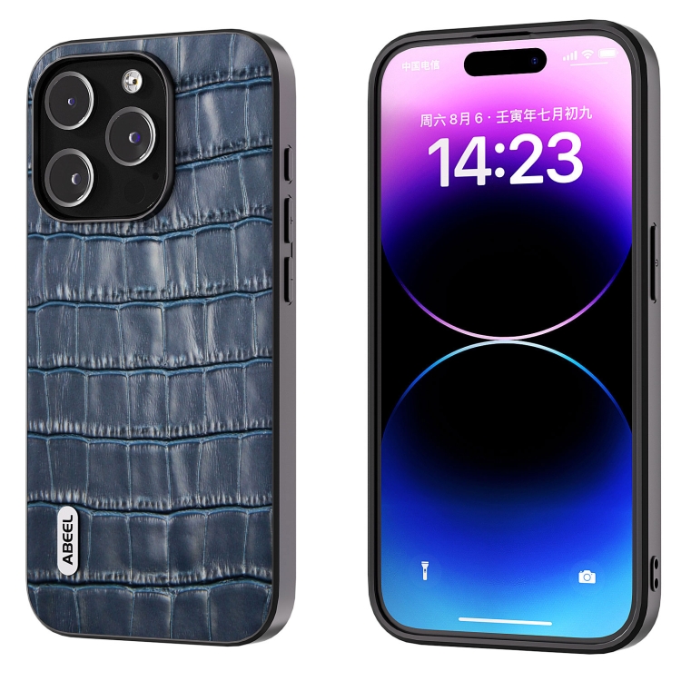 

For iPhone 15 ABEEL Crocodile Texture Genuine Leather Phone Case(Blue)