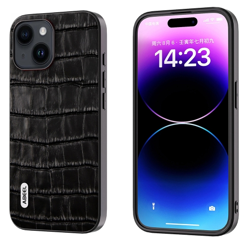 For iPhone 14 Plus ABEEL Crocodile Texture Genuine Leather Phone Case(Black)