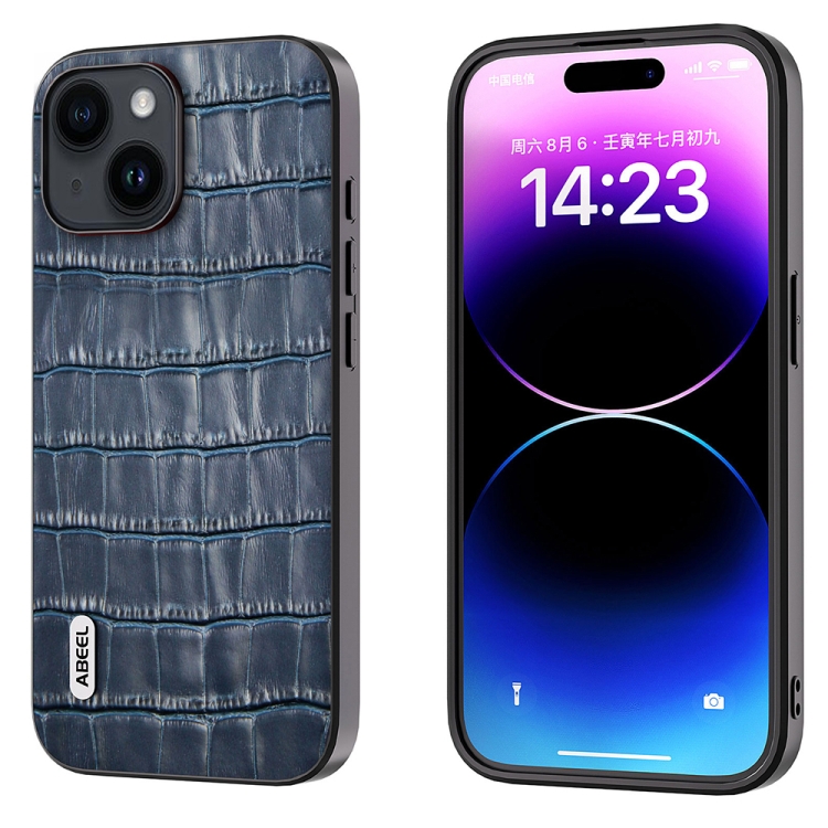 

For iPhone 14 ABEEL Crocodile Texture Genuine Leather Phone Case(Blue)