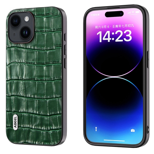 For iPhone 14 ABEEL Crocodile Texture Genuine Leather Phone Case(Green) for samsung galaxy m54 5g abeel edge genuine leather mino phone case green