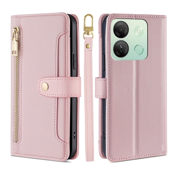 

For Infinix Smart 7 HD Lite Sheep Texture Cross-body Zipper Wallet Leather Phone Case(Pink)