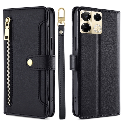 

For Infinix Note 40 Pro 5G Sheep Texture Cross-body Zipper Wallet Leather Phone Case(Black)