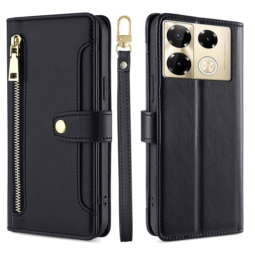 

For Infinix Note 40 Pro 4G Sheep Texture Cross-body Zipper Wallet Leather Phone Case(Black)