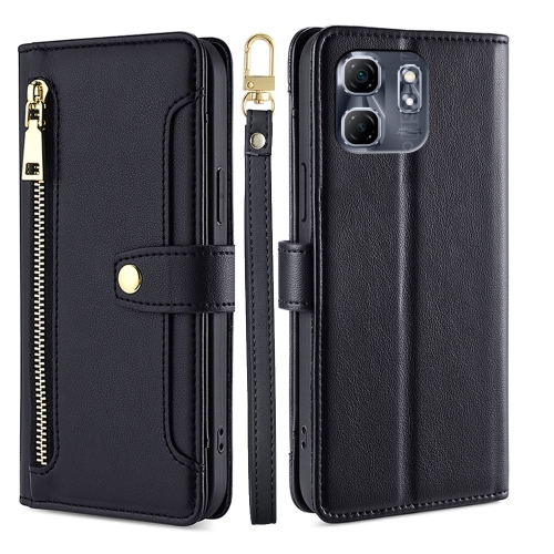 

For Infinix Hot 50i 4G Sheep Texture Cross-body Zipper Wallet Leather Phone Case(Black)