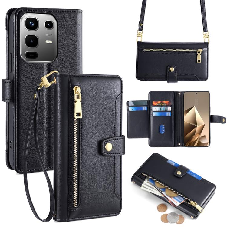 

For Infinix Note 50 4G Sheep Texture Cross-body Zipper Wallet Leather Phone Case(Black)