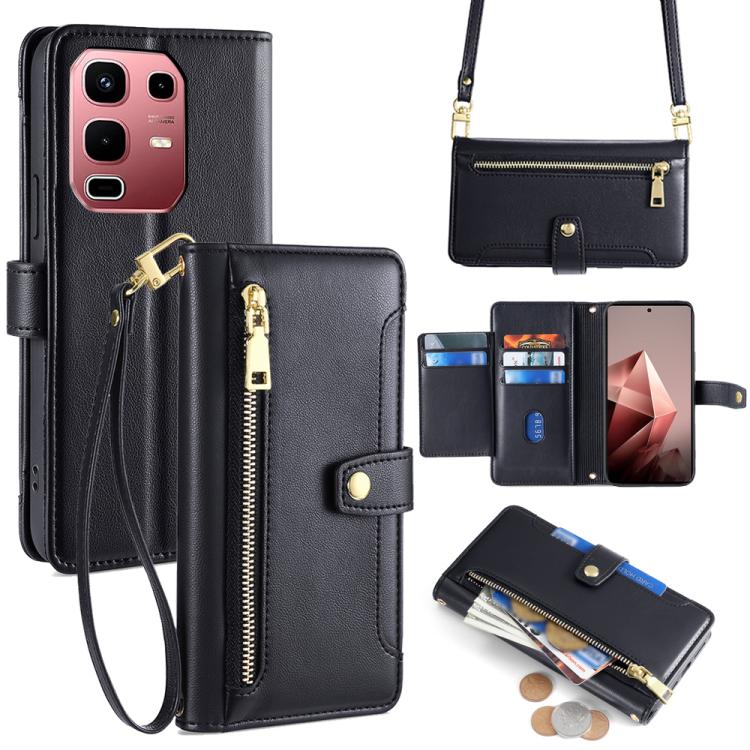 

For Infinix Note 50s 5G Sheep Texture Cross-body Zipper Wallet Leather Phone Case(Black)
