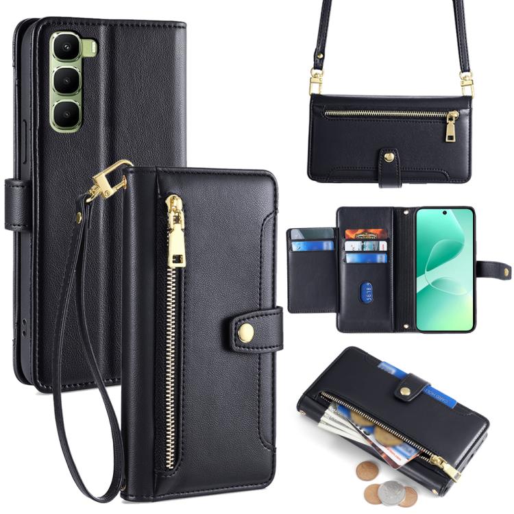 

For Infinix Hot 60 5G Sheep Texture Cross-body Zipper Wallet Leather Phone Case(Black)