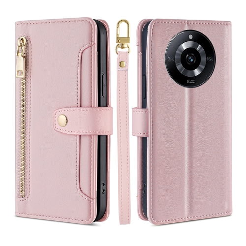 

For Realme 11 5G Lite Sheep Texture Cross-body Zipper Wallet Leather Phone Case(Pink)