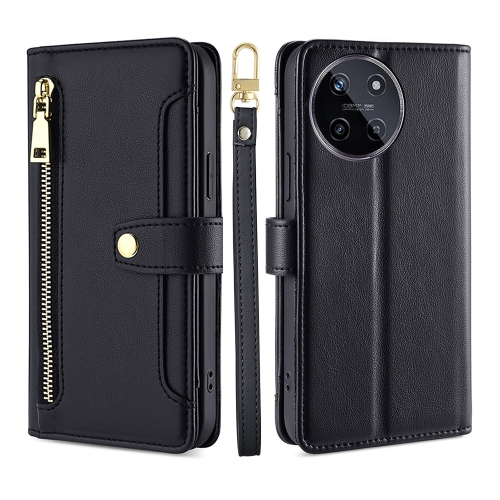 

For Realme 11 4G Sheep Texture Cross-body Zipper Wallet Leather Phone Case(Black)