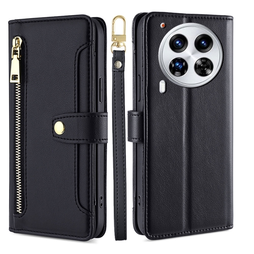 

For Tecno Camon 30 Premier 5G Sheep Texture Cross-body Zipper Wallet Leather Phone Case(Black)