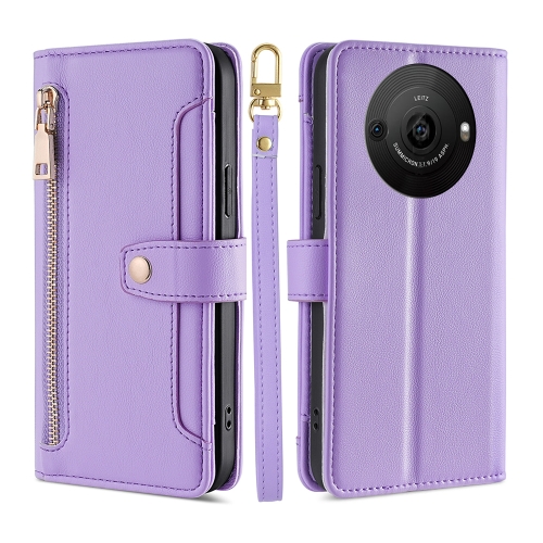 

For Sharp Aquos R8 Pro SH-51 Lite Sheep Texture Cross-body Zipper Wallet Leather Phone Case(Purple)