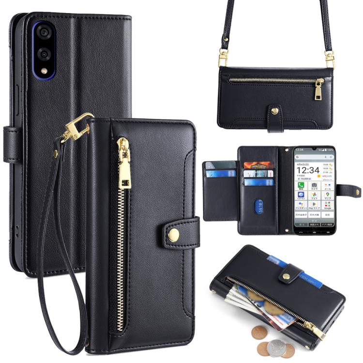 

For Sharp Basio Active3 Sheep Texture Cross-body Zipper Wallet Leather Phone Case(Black)