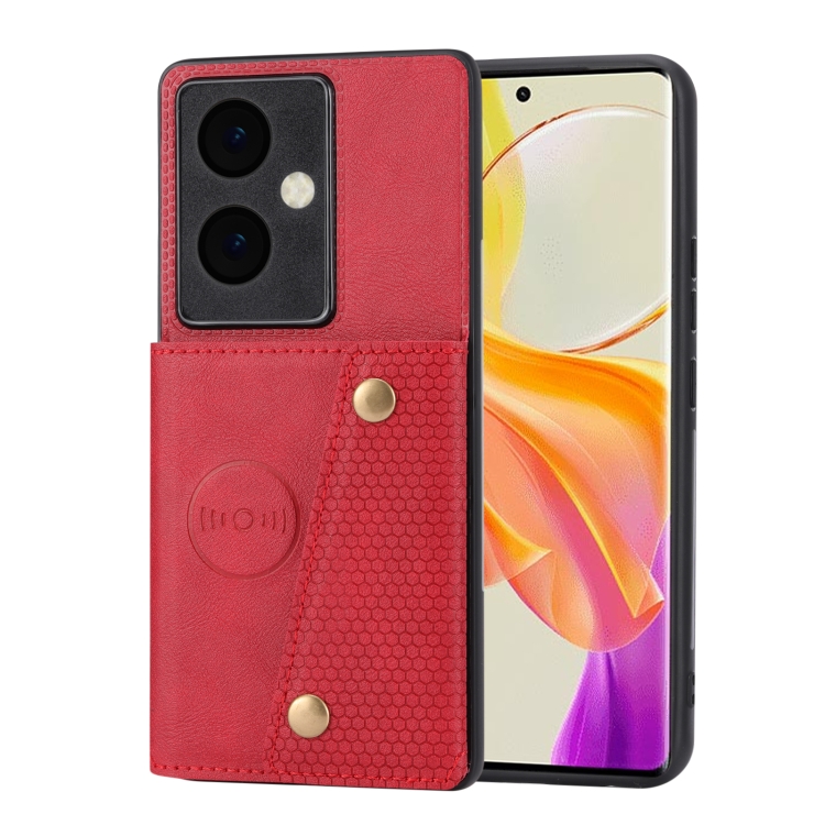 

For vivo Y78+ Double Buckle Card Slots Magnetic Phone Case(Red)