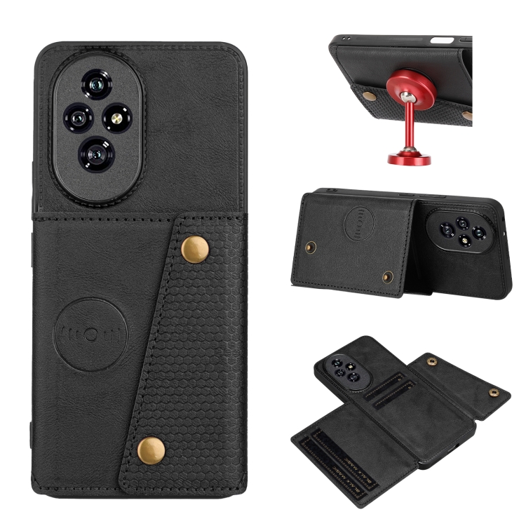 

For Honor 200 Double Buckle Card Slots Magnetic Phone Case(Black)