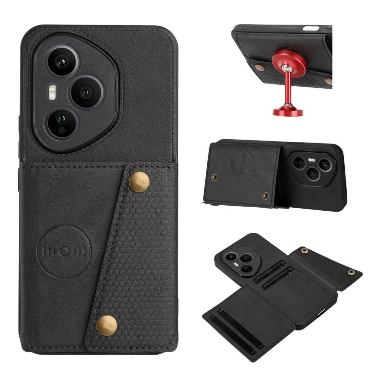 

For Honor 400 Pro Global 160.8mm Double Buckle Card Slots Magnetic Phone Case(Black)