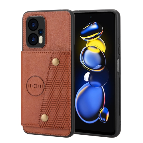 

For Xiaomi Redmi Note 12 Turbo/Poco F5 Double Buckle Card Slots Magnetic Phone Case(Brown)