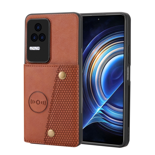 

For Xiaomi Redmi K40S / Poco F4 Double Buckle Card Slots Magnetic Phone Case(Brown)