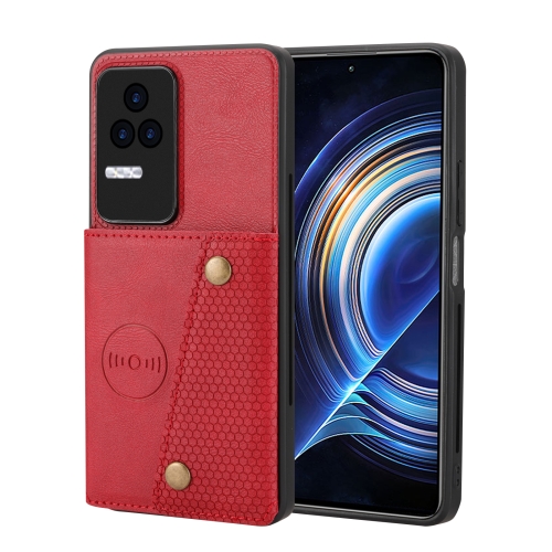 

For Xiaomi Redmi K40S / Poco F4 Double Buckle Card Slots Magnetic Phone Case(Red)