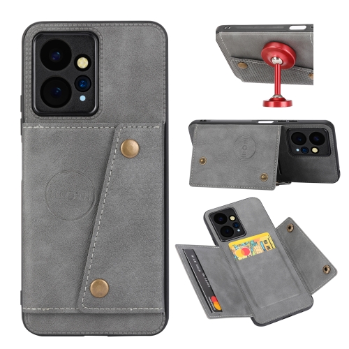 

For Xiaomi Redmi Note 12 4G Global Double Buckle Card Slots Magnetic Phone Case(Grey)