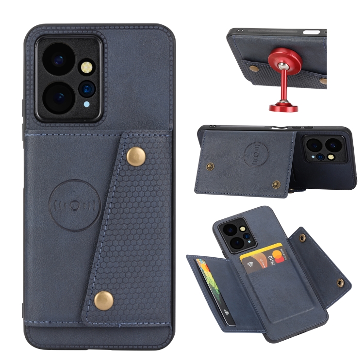 

For Xiaomi Redmi Note 12 4G Global Double Buckle Card Slots Magnetic Phone Case(Blue)