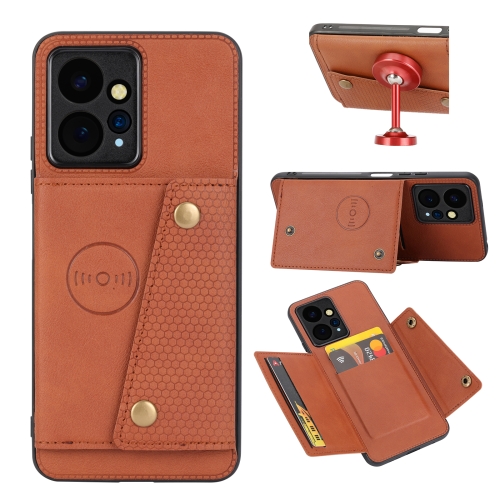 

For Xiaomi Redmi Note 12 4G Global Double Buckle Card Slots Magnetic Phone Case(Brown)