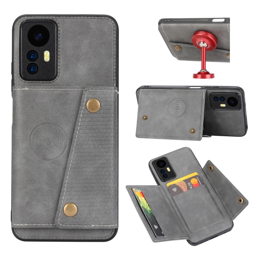 

For Xiaomi Redmi Note 12S 4G Double Buckle Card Slots Magnetic Phone Case(Grey)